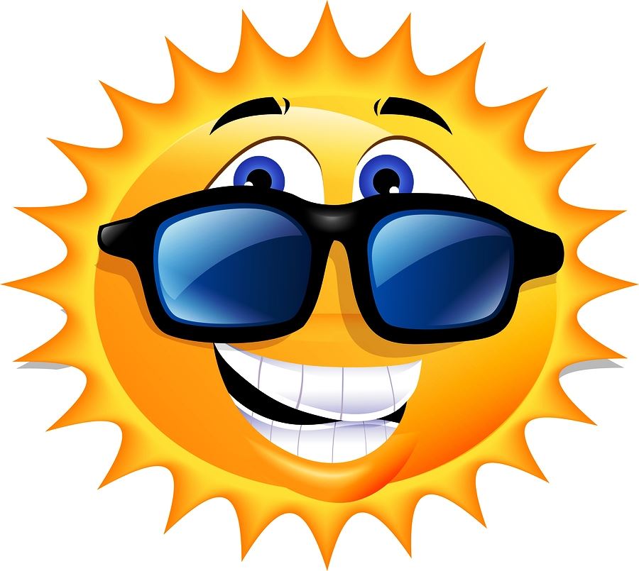Sun graphic wearing sunglasses and a smile